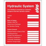 Hydraulic Sprinkler System ID Plate Sign